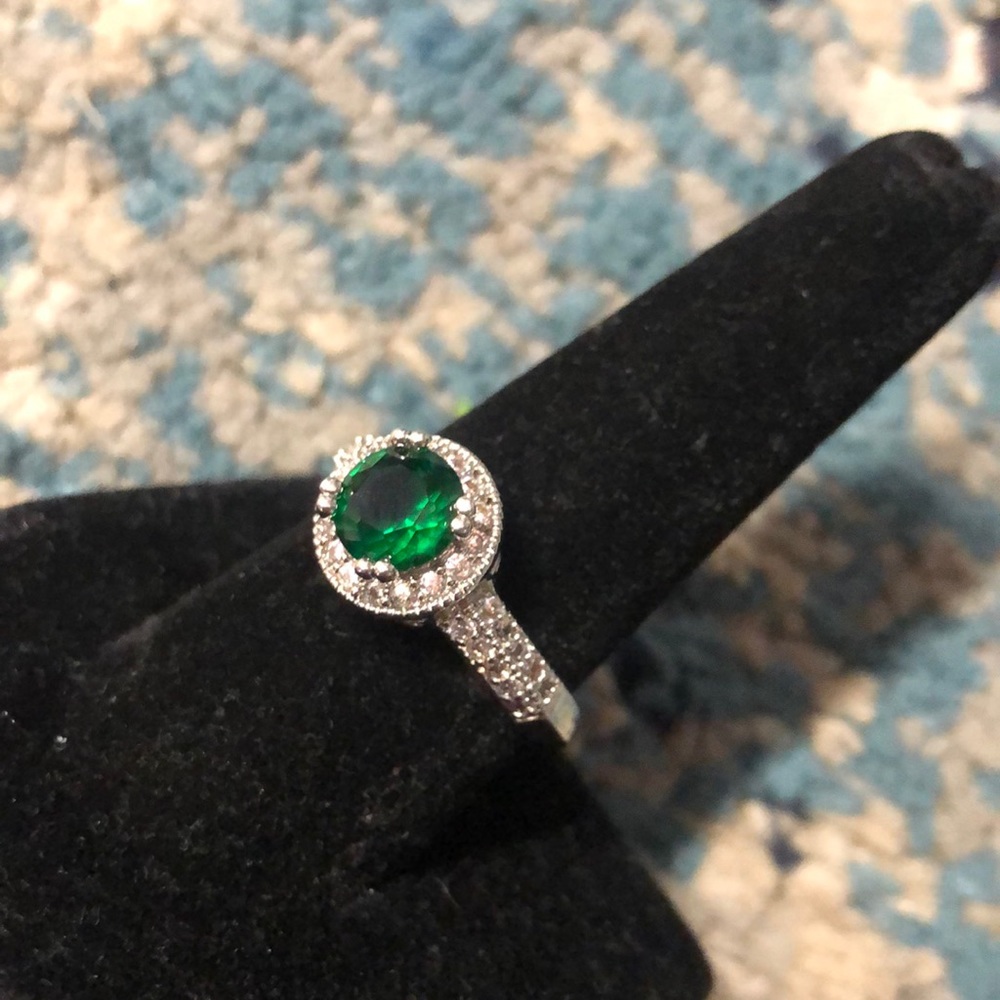 Round Green & White Topaz Ring